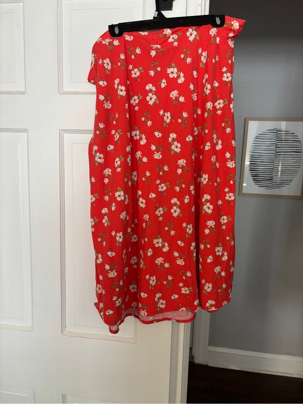 Old Navy Red Floral Midi Skirt